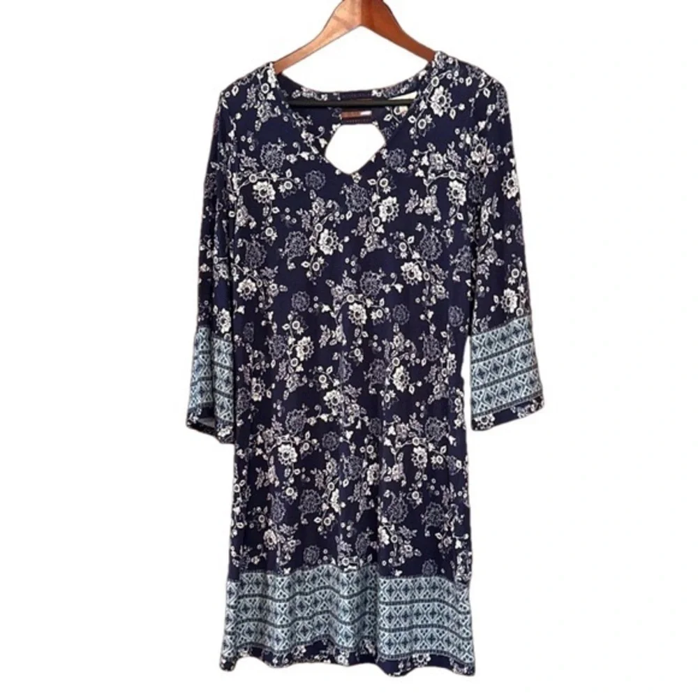 Anthropologie Skies Are Blue Floral Knit Summer Dress V Neck Back Opening Large